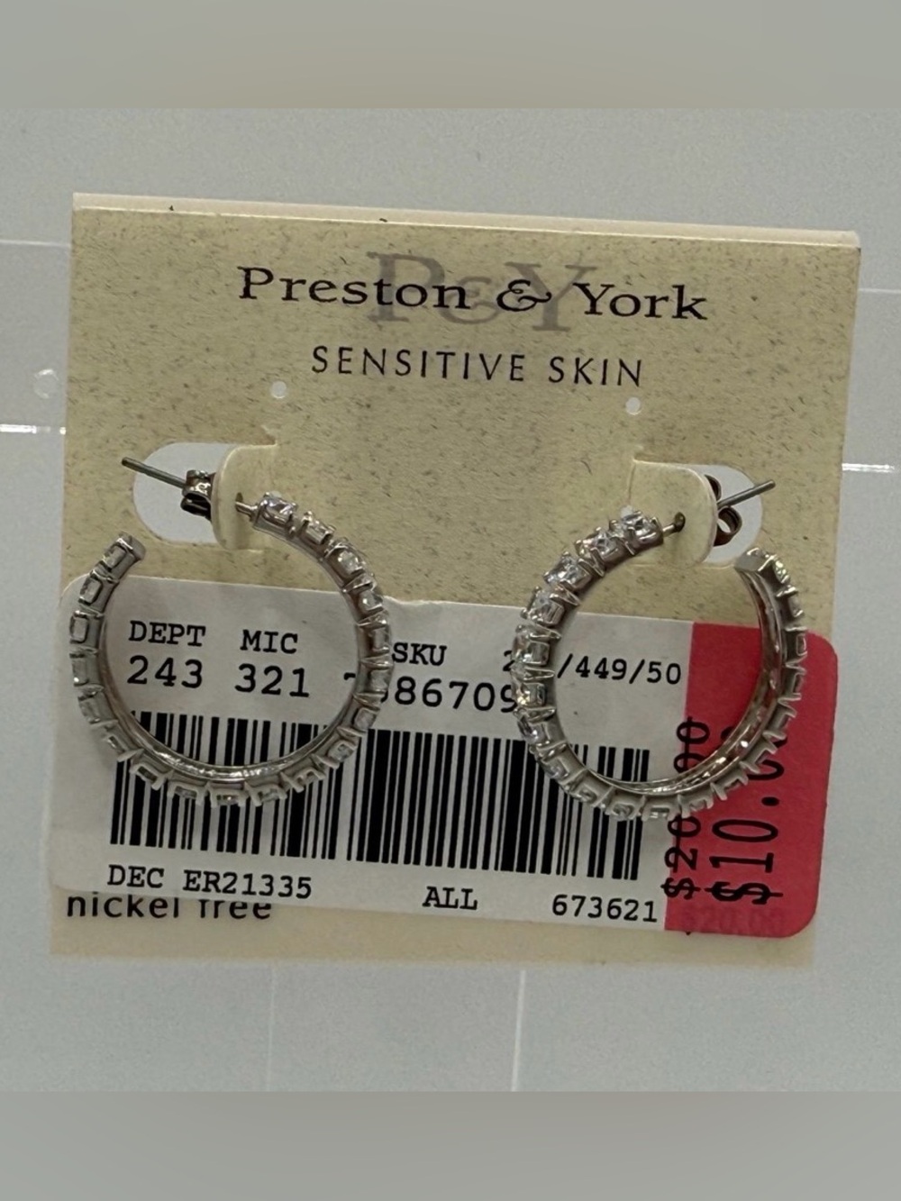 Preston & York Silver Hoop Earrings with Clear Stones
